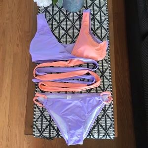 Super cute pink and purple cross tie bikini!
